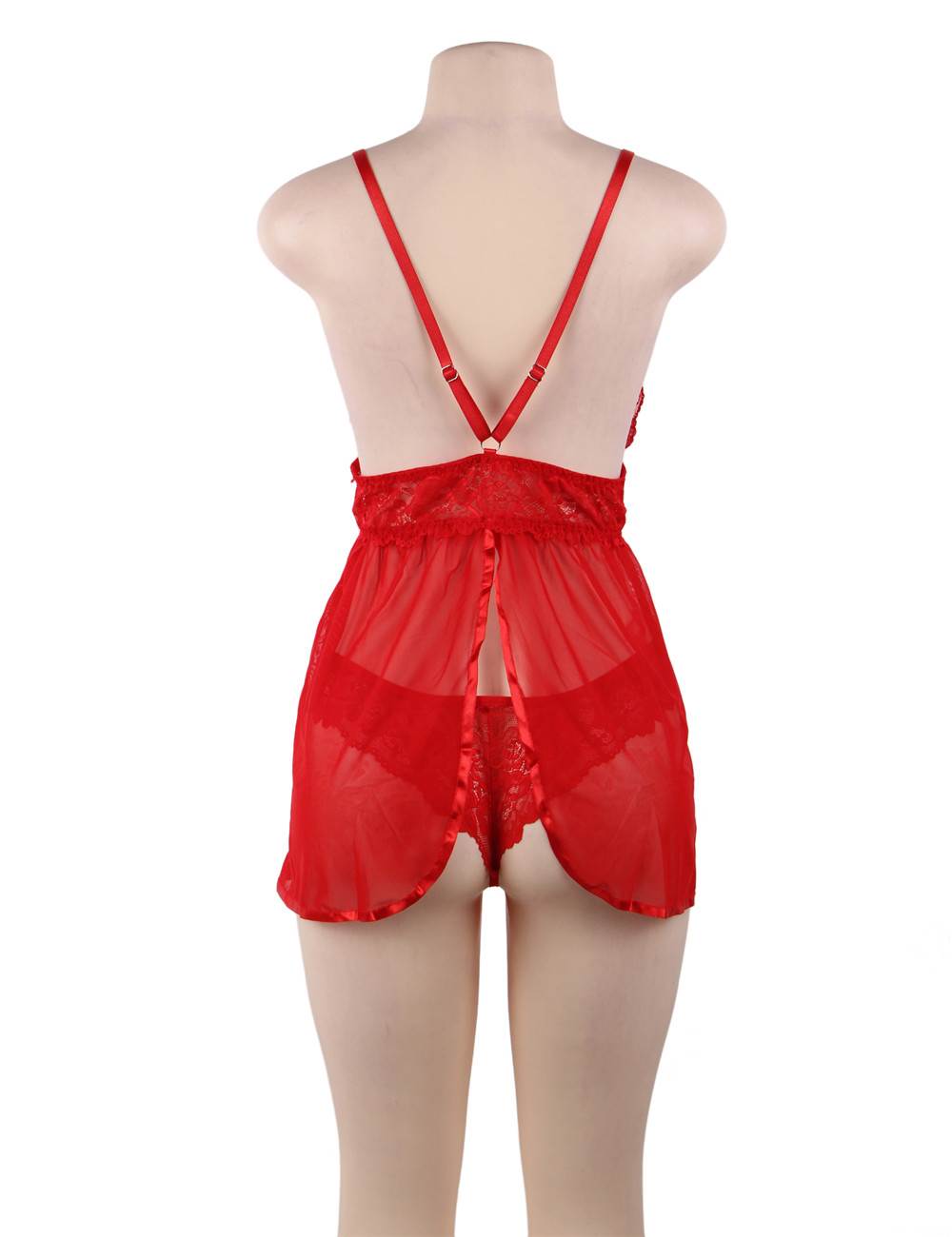 Elegant Backless Fly Away Babydoll - Red Plus size