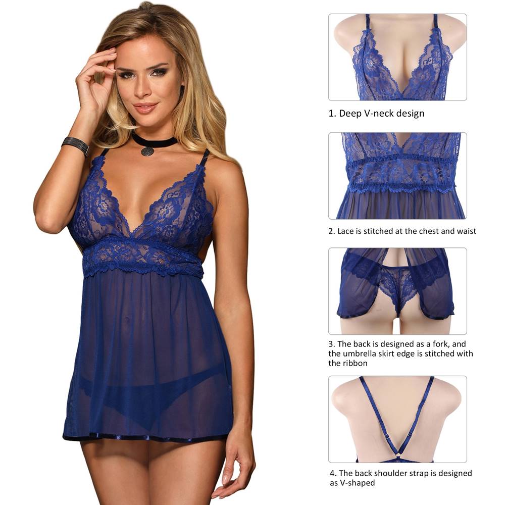 Elegant Backless Fly Away Babydoll - Blue