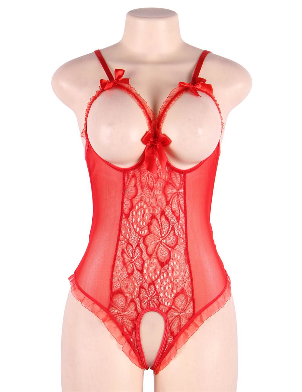 Open Cup Crotchless One-piece Teddy &amp; Plus Size Red