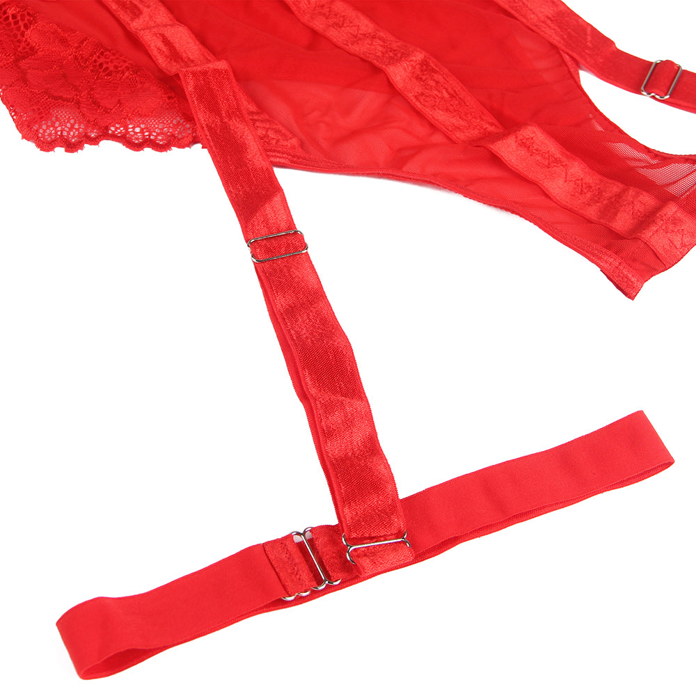 Sexy Slim Lace Garter Leg Ring Teddy Red Plus size