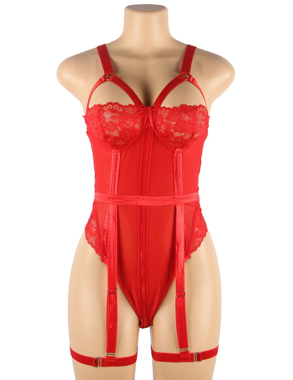 Sexy Slim Lace Garter Leg Ring Teddy Red Plus size