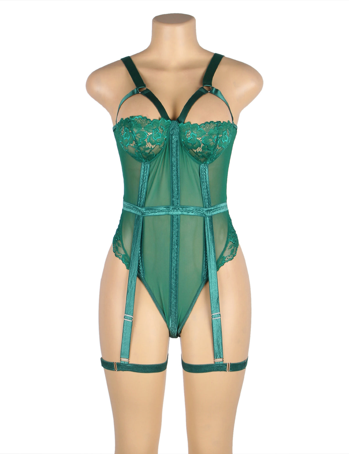 Sexy Slim Lace Garter Leg Ring Teddy Green Plus Size