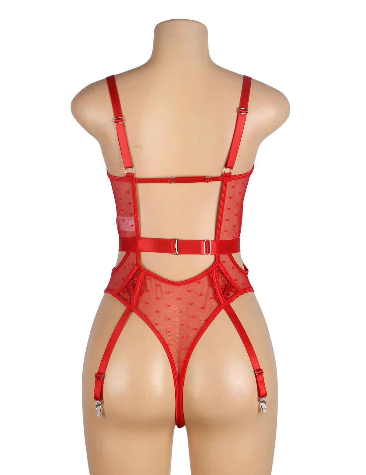 Sexy Embroidery Lace Hollow Suspender Bodysuit Red