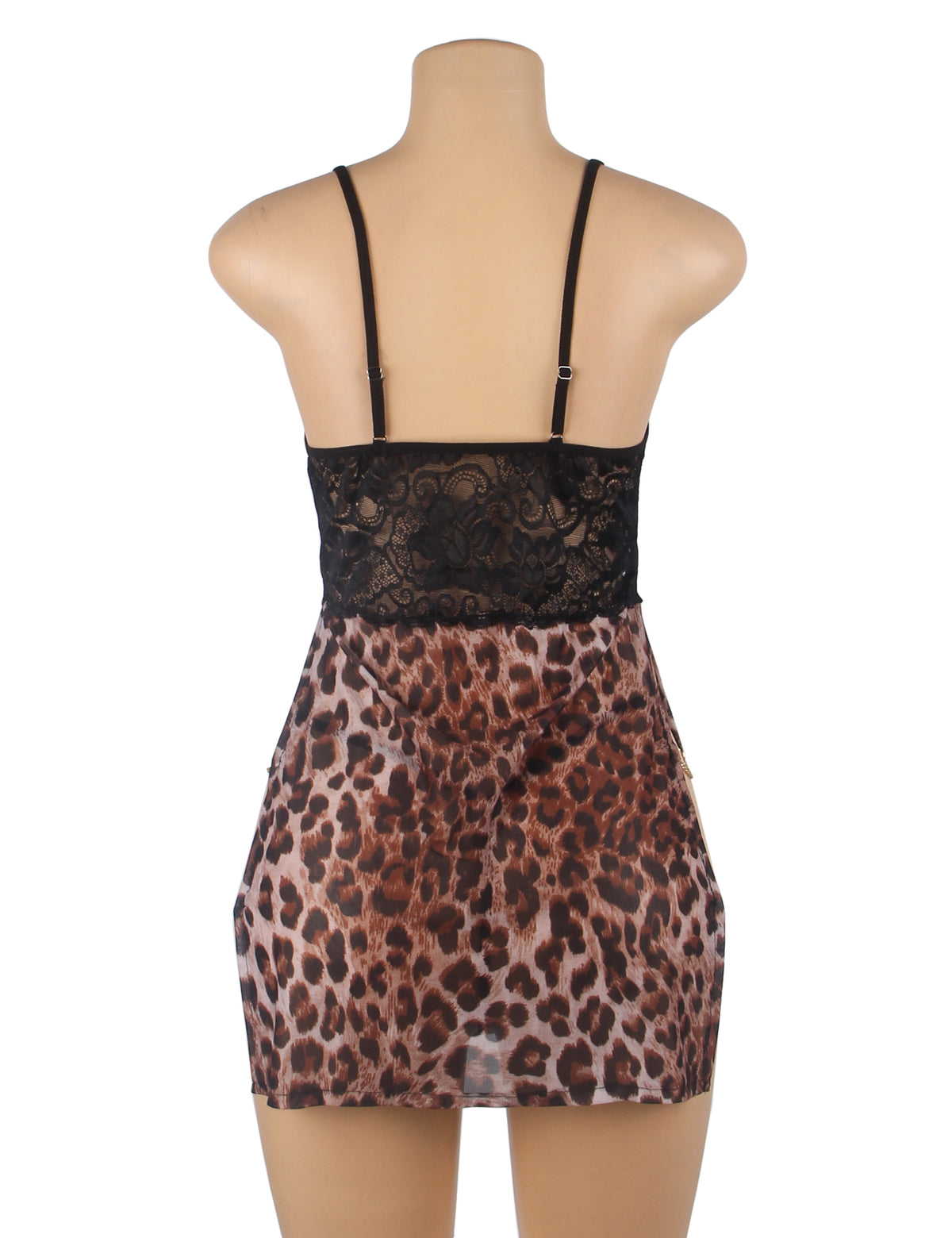 Leopard Print Mesh Lace Side Slit Sexy Lingerie &amp; Chains