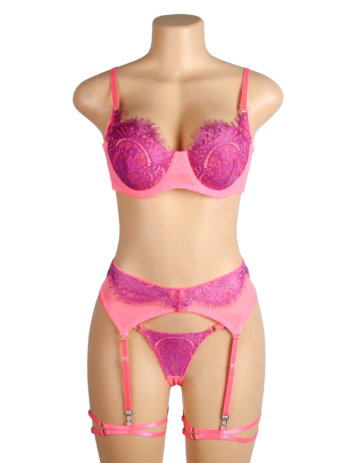 Rose Spliced Eyelash Lace Bra Set Plus size