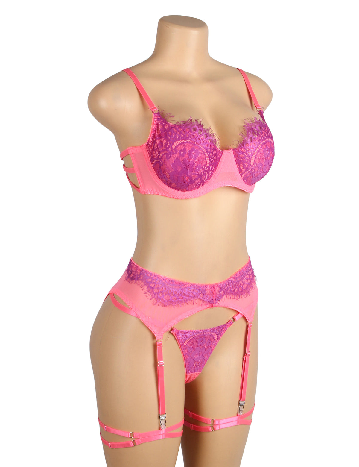 Rose Spliced Eyelash Lace Bra Set Plus size