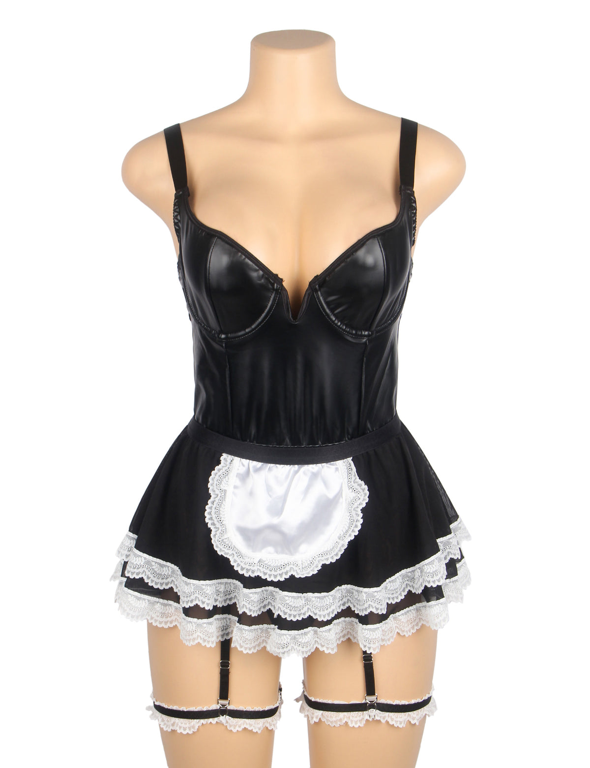 Sexy PU Leather options Mesh Maid Costume