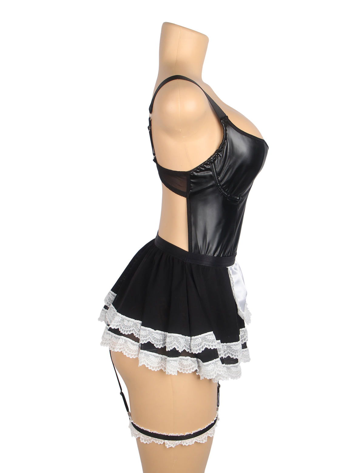 Sexy PU Leather options Mesh Maid Costume