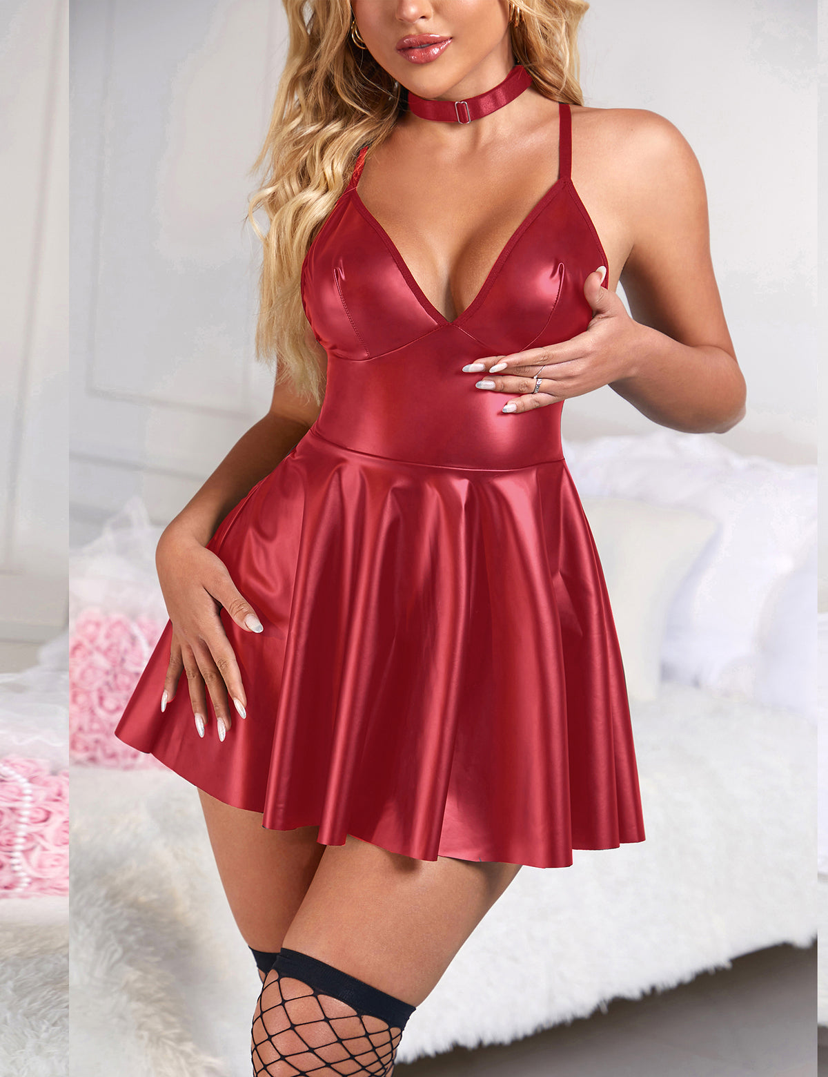 PU leather Suspender Sexy Nightdress 4 colours