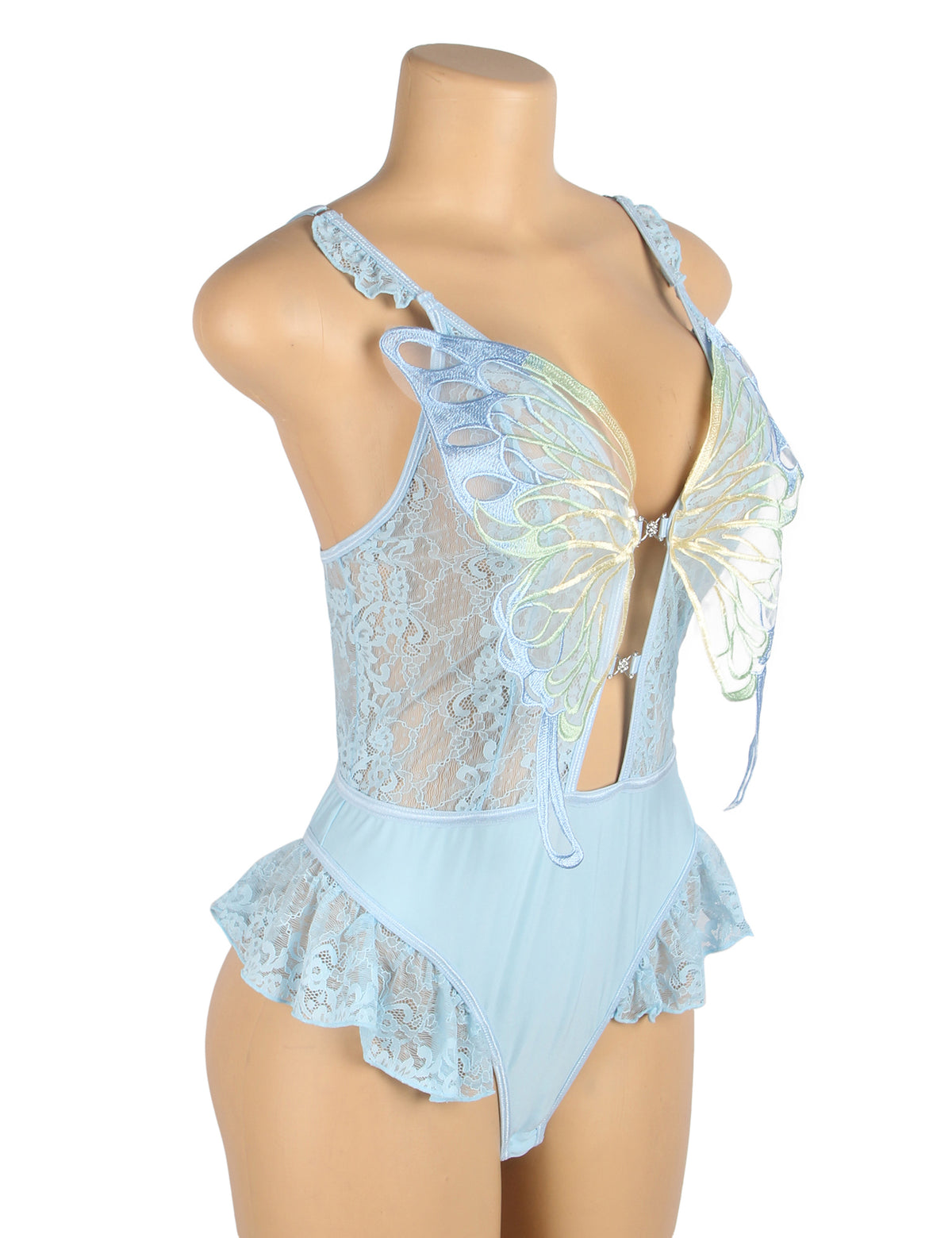 Blue Sexy Lace See Through Butterfly Bodysuit