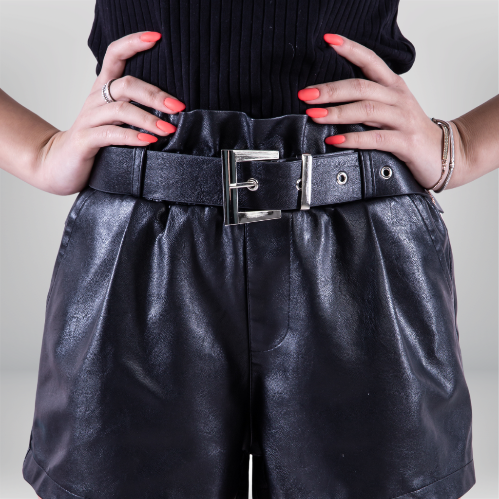 Women&#39;s Leather Black Shorts - Alicia