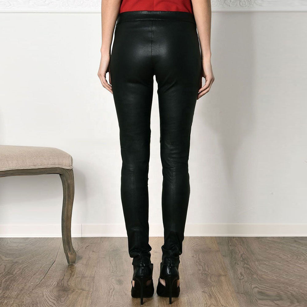 women's black skinny leather pants