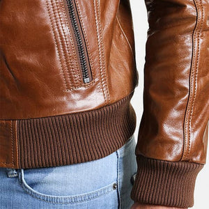 Mens Tan Brown Bomber Leather Jacket