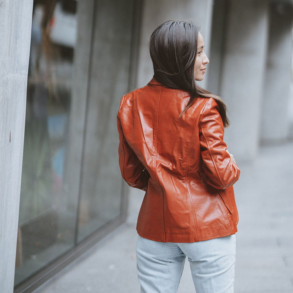 women's camel brown lambskin leather blazer jacket zara