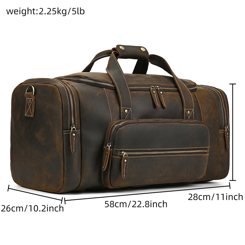 High Capacity Leather Duffle Weekender Bag