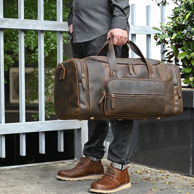 High Capacity Leather Duffle Weekender Bag