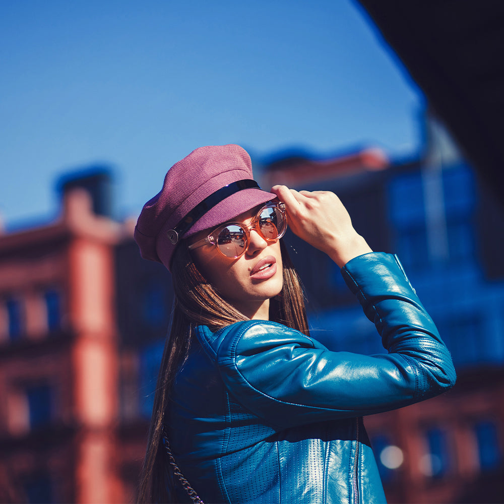 women's blue cropped lambskin leather biker jacket zara