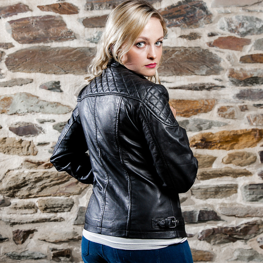 Women&#39;s Leather Biker Jacket - Michelle