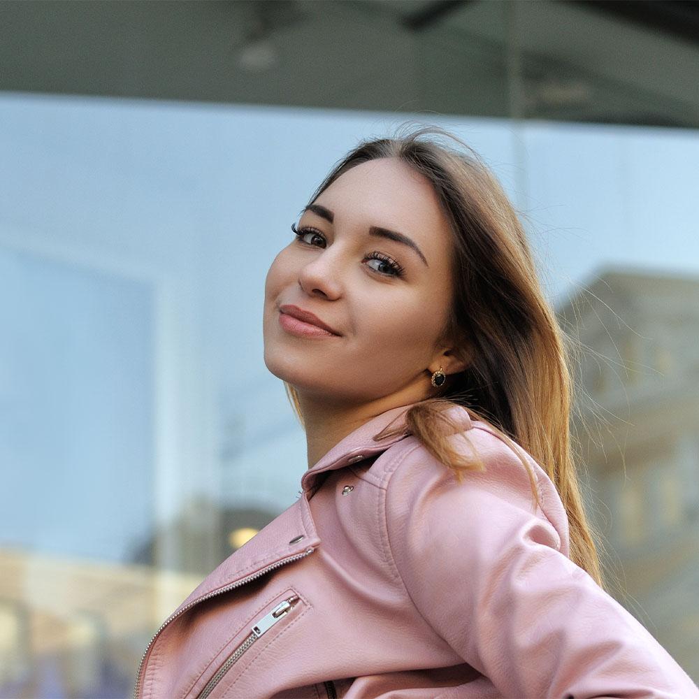 Women&#39;s Leather Biker Jacket in Pink - Jada