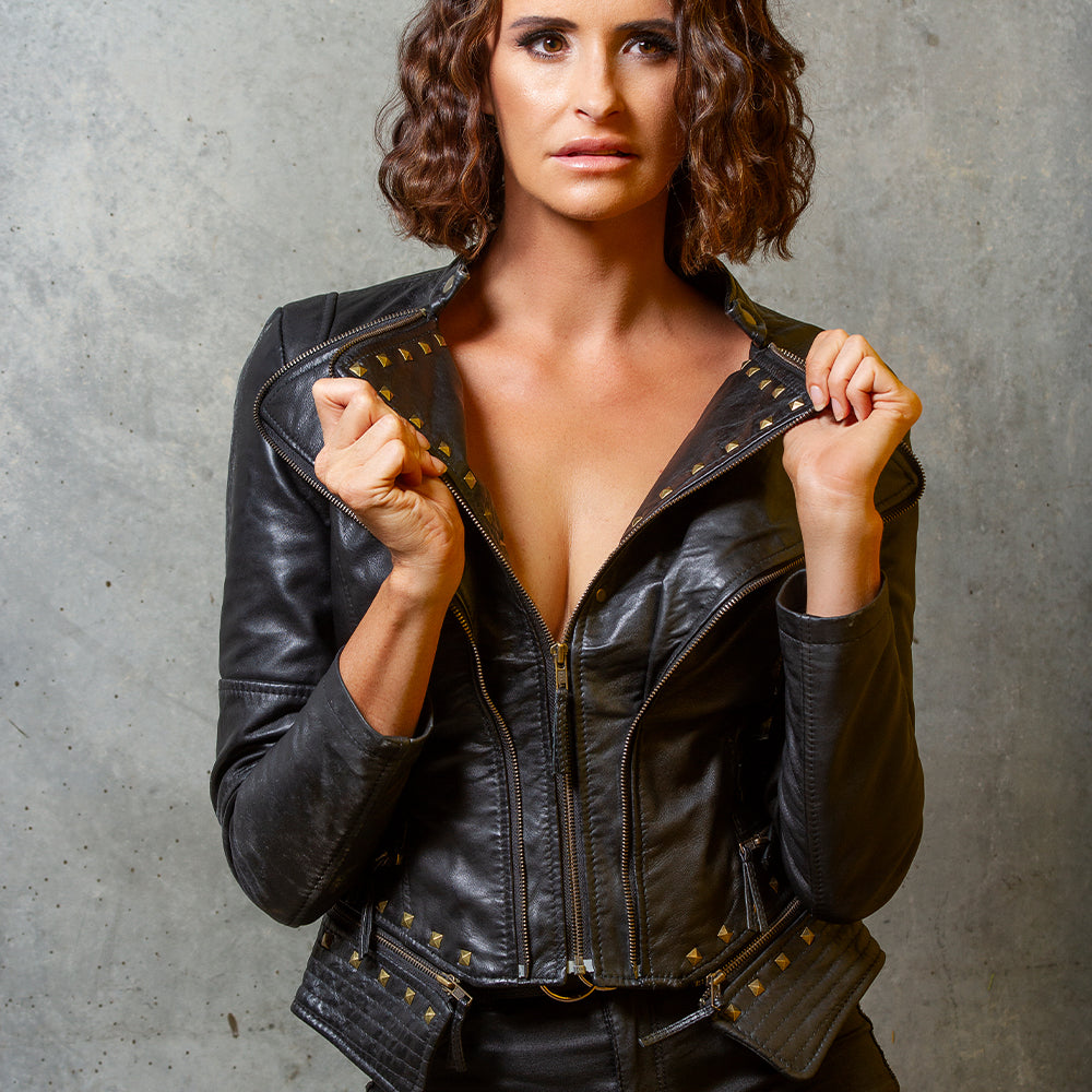 Women&#39;s Studded Leather Jacket | KC Leather Signature Range - Ashley