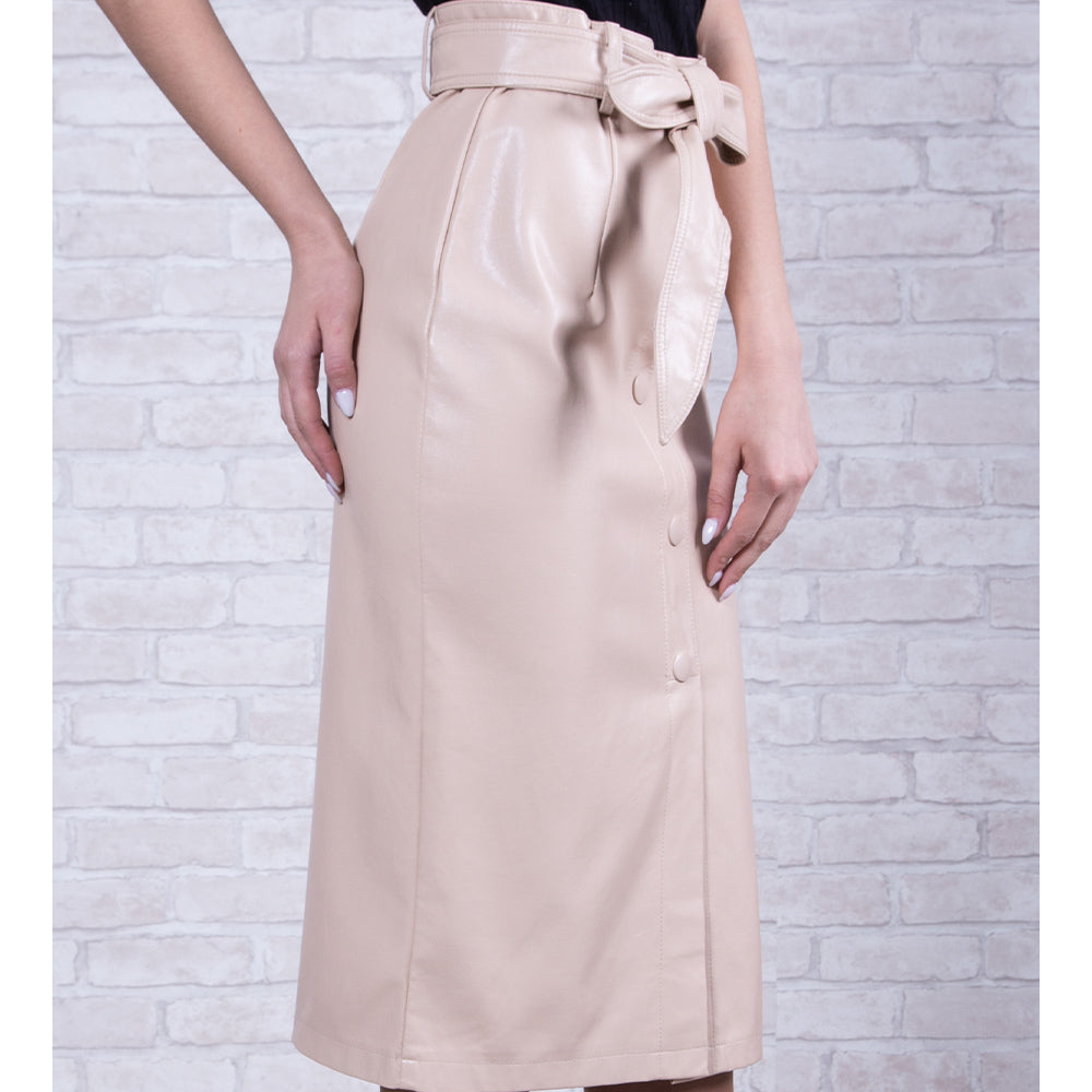 High Waist Leather Midi Skirt