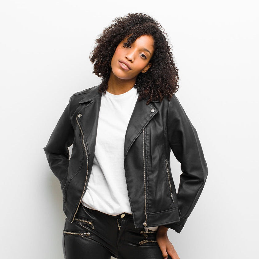 Women's Leather Biker Jacket in Pink - Jada