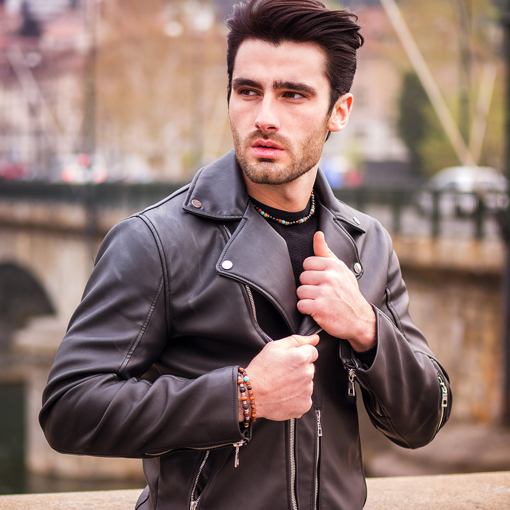 men's leather Motorbike Biker Jacket Black