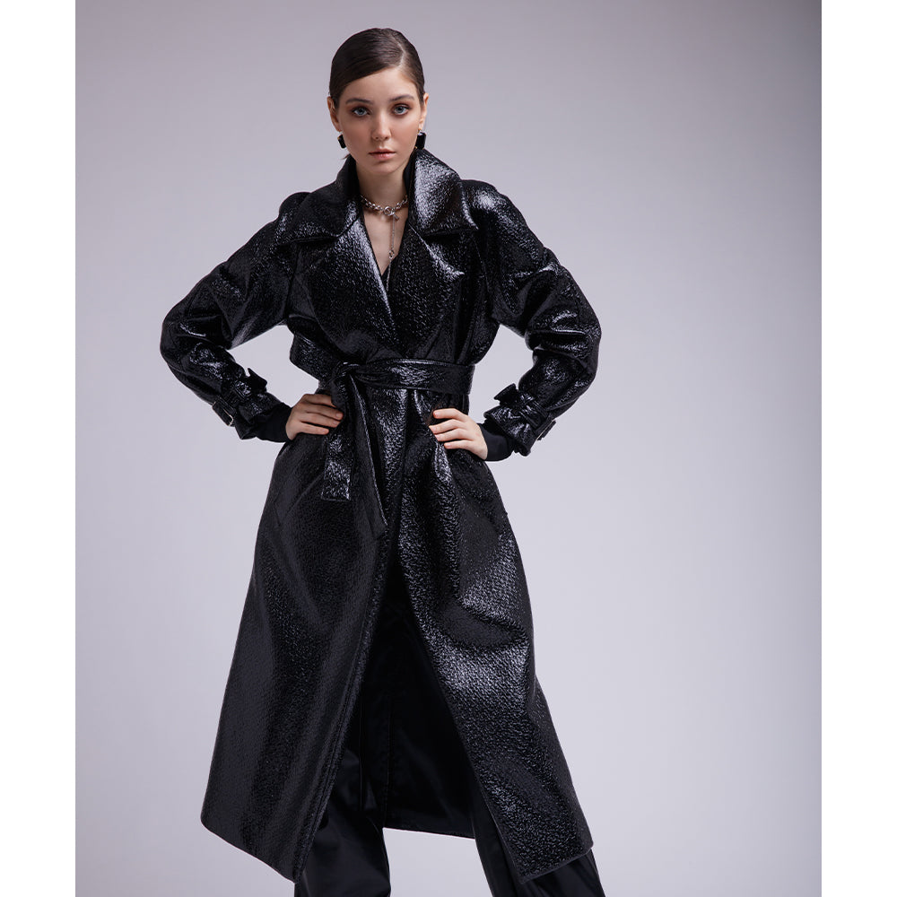 women&#39;s black long coat lambskin leather zara