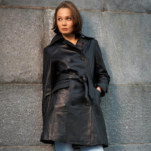 Women's Long Leather Trench Coat | KC Leather Signature Range - Frankie