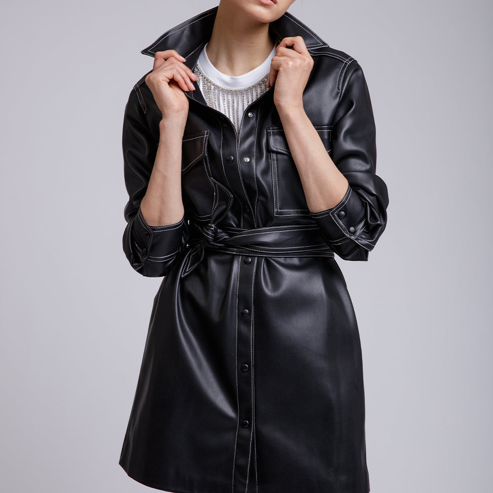 black shirt dress lambskin leather 