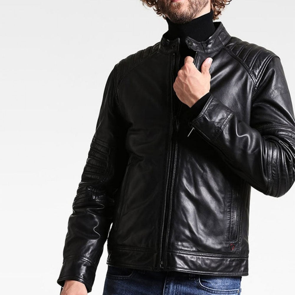 Black Cafe Racer Leather Jacket